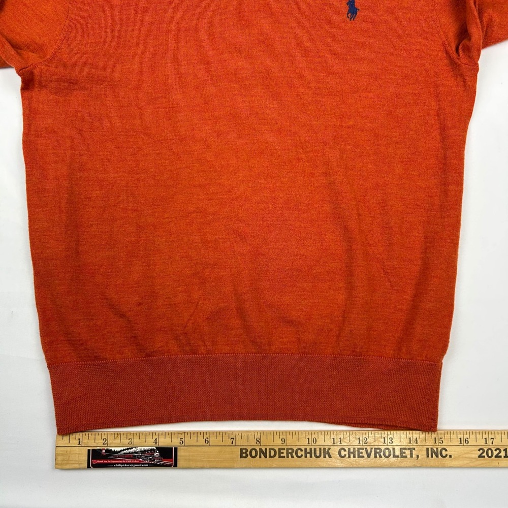 Polo Ralph Lauren Mens Orange Merino Wool V-Neck Sweater Custom‎ Fit Large L/G - Picture 7 of 11